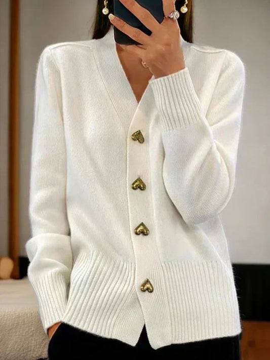 🍂Herbst-Neuheiten🌸Lässige Herbst-Strickjacke für Damen aus einfarbigem Garn mit Knöpfen