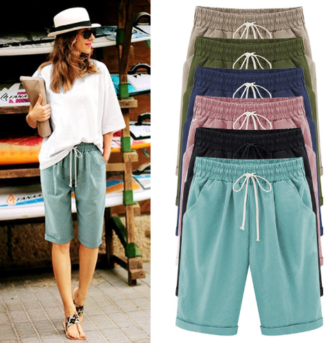 💕 HEISSER SALE50% RABATT🌷Plus Größe Solid Farbe Elastische Taille Lose Cropped Shorts