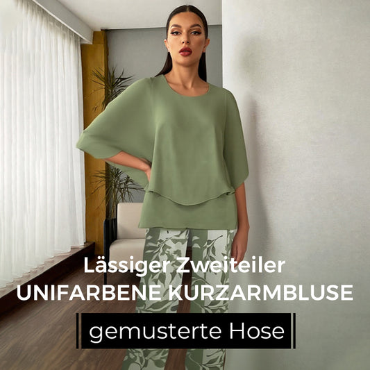 💃✨Damen-Zweiteiler: Bedruckte Hose & Oberteil mit Rundhalsausschnitt