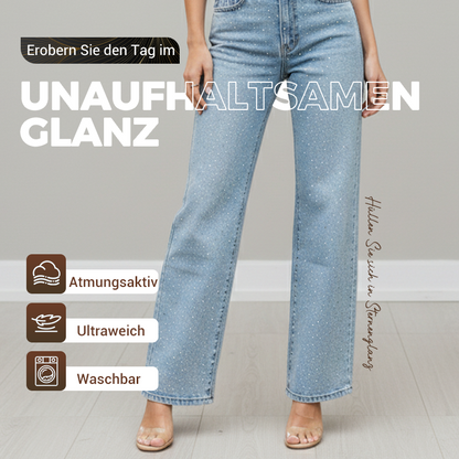🔥Jeans mit Strassbesatz und geradem Bein