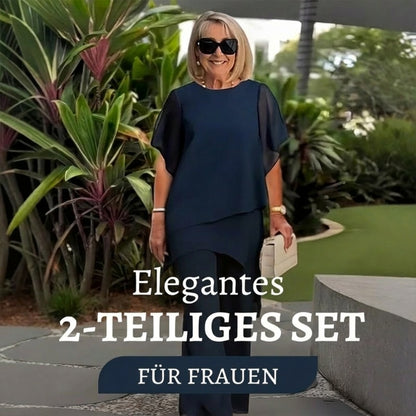 Damen-Zweiteiler: Charmantes asymmetrisches Top & Hose mit weitem Bein