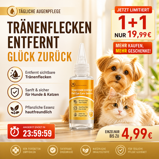 🔥🎁 1+1 GRATIS!! 🥳💞 Sanfte Essenz zur Entfernung von Augenflecken bei Haustieren – pflegende Augentropfen 🐱🐶