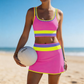 🌼Sportliches 3-teiliges Bikini-Set aus Nylon im Color-Block-Patchwork-Look – Badeanzug mit hoher Taille und figurformender Wirkung
