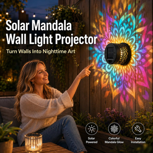 🏡✨ LETZTER TAG FÜR KOSTENLOSEN VERSAND! Solar-Mandala-Wandleuchte für Garten, Zaun & Terrasse – Ornamentale Lichtprojektion, Vintage-Look & wetterfest ☀️