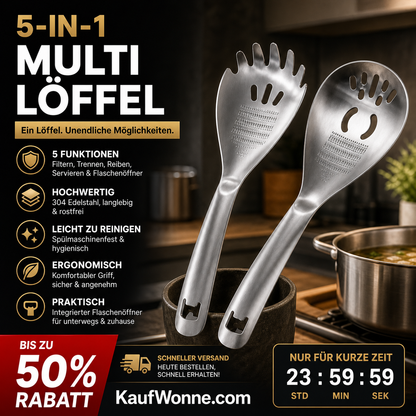 🥄50 % Rabatt ✨ 5‑in‑1‑Küchenlöffel | Sieben , Zerkleinern , Öffnen , weniger Küchenchaos