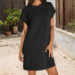 Damen lässiges Kleid mit Rollärmeln und Taschen