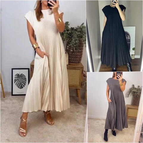 💞Was soll ich morgen anziehen?💞Ärmelloses, schlichtes, plissiertes, elegantes Kleid💞