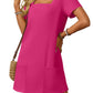 💕Sommeraktion 50% RABATT👗Damen Freizeitkleid mit quadratischem Ausschnitt und Taschen, Kurzarm