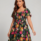 ⏰Sommer Heißer Verkauf 70% RABATT💃Geblümtes Smock-Kleid mit eckigem Ausschnitt und Taschen