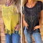 👚49% Rabatt💕Unifarbenes, kurzärmeliges Damen-T-Shirt mit heißem Aufdruck und ausgefranstem Saum