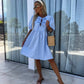 ⏳Begrenzte Zeit 50% Rabatt💥Trendiges einfarbiges Damenkleid mit Fliege vorne und Puffärmeln