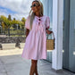 ⏳Begrenzte Zeit 50% Rabatt💥Trendiges einfarbiges Damenkleid mit Fliege vorne und Puffärmeln