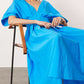 👗Modisches, plissiertes, rückenfreies, langes Kleid mit V-Ausschnitt