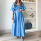 👗Modisches, plissiertes, rückenfreies, langes Kleid mit V-Ausschnitt