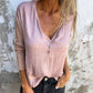 Trendy einfarbiges Langarm-Top mit V-Ausschnitt für Damen
