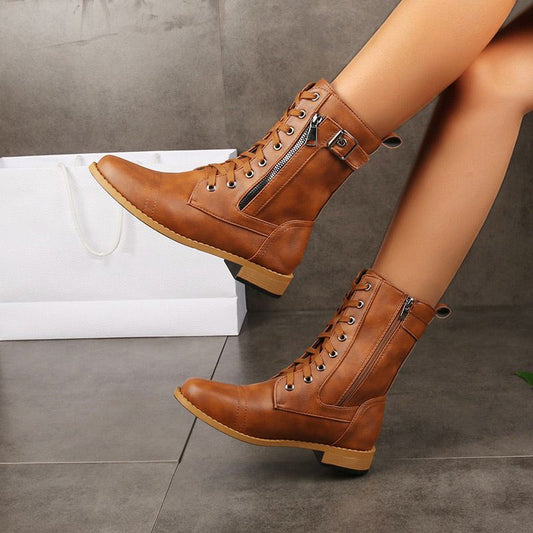 🔥2025 Hot🔥Orthopädische Lederstiefel für Damen mit runder Zehenpartie und seitlichem Reißverschluss