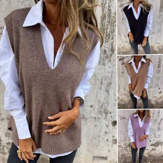 Lässige Strickpulloverweste mit V-Ausschnitt für Damen