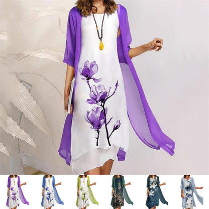 Zweiteiliges Anzugskleid mit Blumenmuster für Frauen