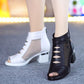 🥿🥰Weiches Leder Damen Stiefeletten mit Netzstoff-Einsatz, Sandalen mit praktischem mittlerem Absatz für jeden Tag