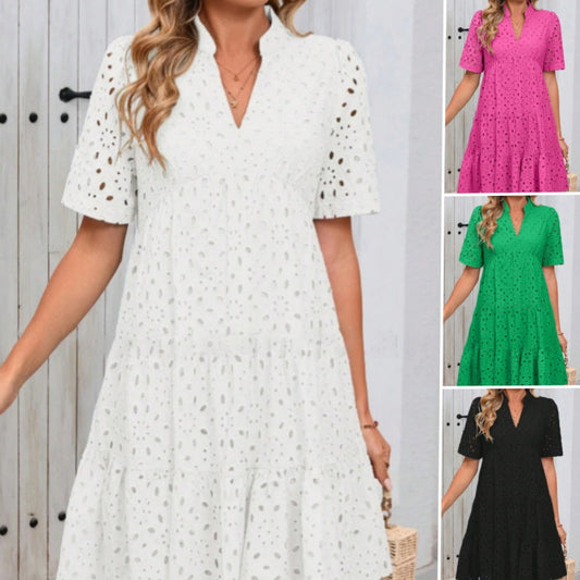 💃Damenkleid mit V-Ausschnitt, A-Linie, Cut-outs und Print