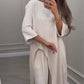 💃Limited Sale 57% OFF💕Unifarbenes, unregelmäßiges Oberteil & Hose mit weitem Bein im 2-PCS-Set