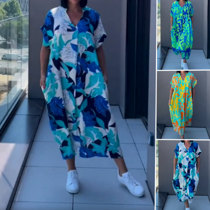 🌸Frühjahrsangebote💐 Lässiges elegantes bedrucktes V-Ausschnitt Kleid für Damen