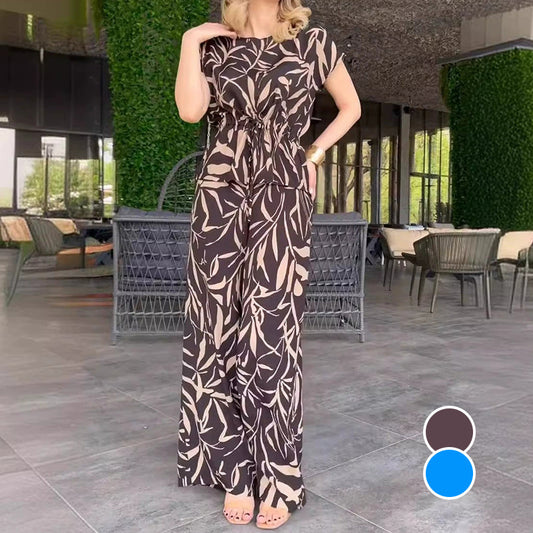 🎁 Heißer Verkauf 49 % RABATT 🔥2-teiliges Set aus bedrucktem Hemd mit Bindegürtel und Hose mit weitem Bein