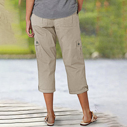 ⏳ Begrenzte Zeit 50% Rabatt! Capri Cargohose mit Taille und Falten unten und mehreren Taschen