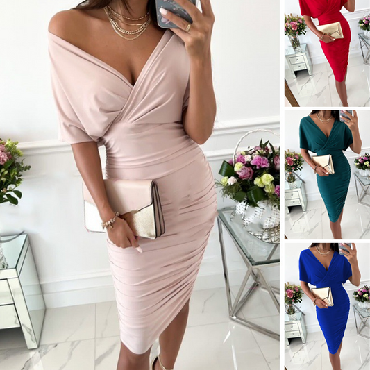 ⏳Zeitlich begrenzter Rabatt🩷👗Women's Sexy Ruched V-Neck Bodycon Dress