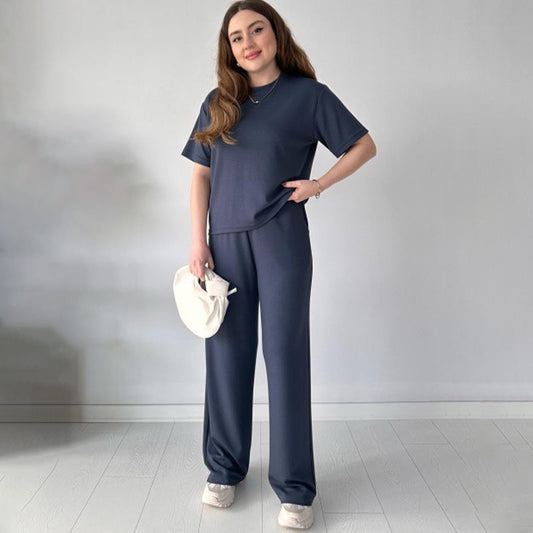 ⏳Begrenzte Zeit 50% Rabatt💥Lässiges Set aus Oberteil mit Rundhalsausschnitt und Hose mit Kordelzug
