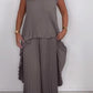✨Schneller Verkauf 50 % Rabatt🌸Laney Set aus plissiertem, kurzärmligem, unregelmäßigem Midi-Top und Hose mit weitem Bein und elastischer Taille