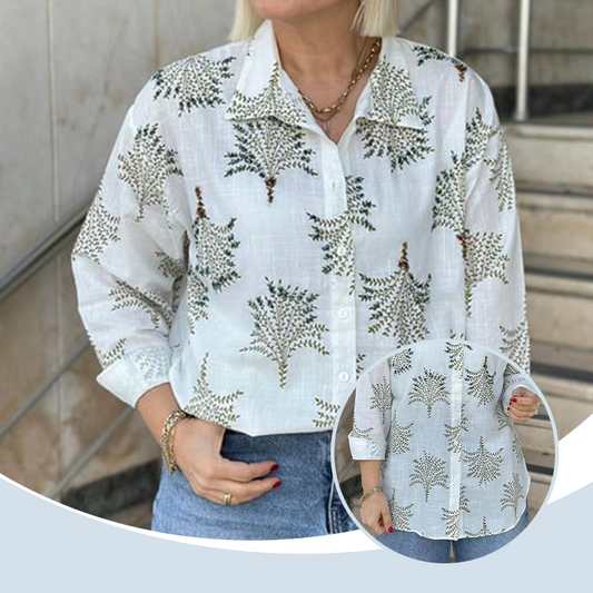 💖Lässiges Hemd mit botanischem Print für Frauen