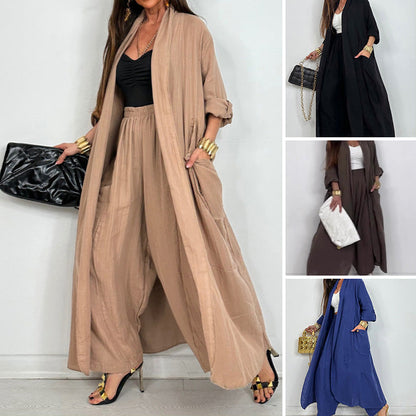 Damen Casual Strickjacke Weites Bein Hosen 2 Stück Set
