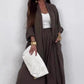 Damen Casual Strickjacke Weites Bein Hosen 2 Stück Set