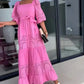 🌸💐Trendiges, langes Patchwork-Kleid mit Taillengürtel und quadratischem Ausschnitt für Damen