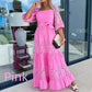 🌸💐Trendiges, langes Patchwork-Kleid mit Taillengürtel und quadratischem Ausschnitt für Damen