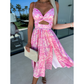 🌸 48% Rabatt auf neue Produkte 💖Rosa ärmelloses Kleid mit Blumenmuster, Taillenausschnitt und V-Ausschnitt