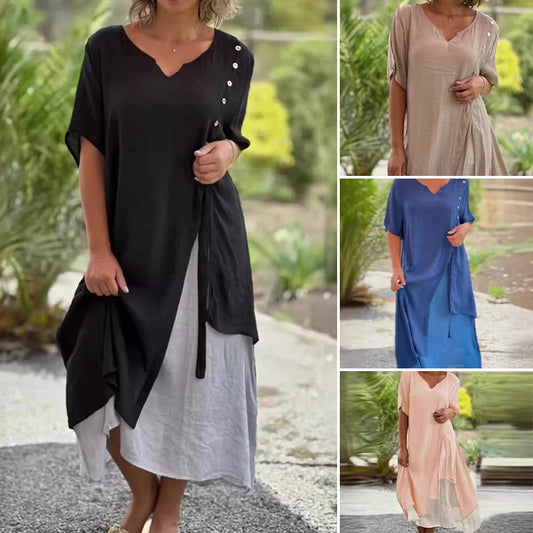 Kurzarmkleid aus Baumwollleinen mit lockerer Passform