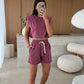 Women’s Casual Shoulder Pad Tank & Shorts Set