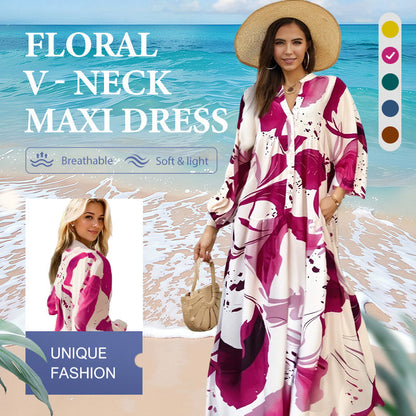 🌞Women’s Floral V-Neck Maxi Dress