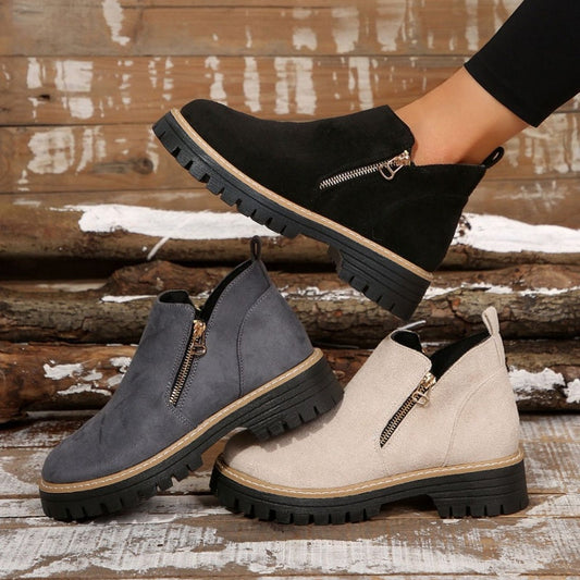 🥾 Promo 50 % – Damenschuhe trendig und komfortabel, runde Spitze mit Zip 🌟