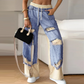 🍁Frühherbst-Sonderangebot✨ Patchwork-Denim Elastische Bundweite Beine Hose