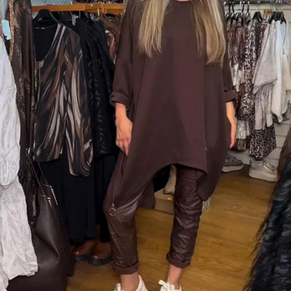 🔥Limited-time offer-Irregular Loose Top & Solid Color Pants Two-Piece Set