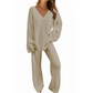 Women's V-Neck Long Sleeve Sweater & Pants Set