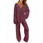 Women's V-Neck Long Sleeve Sweater & Pants Set