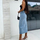 Stilvoller Denim-Bodycon-Rock mit Knopfleiste und Schlitz