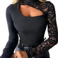 🌞Frühlingserwachen: 50% Rabatt!✨Damen Asymmetrisches Cut-Out Oberteil mit Spitzenärmel – Stehkragen, Figurbetonte Slim Fit & Keyhole-Verschluss