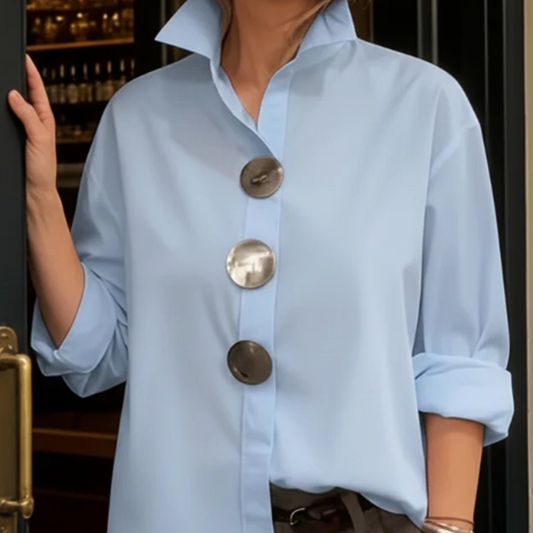 🌞Frühlingserwachen: 50% Rabatt!👚 Dames Oversized Blouse met Opvallende Metaalknoppen – Knijpfest & Veelzijdig voor Elke Gelegenheid