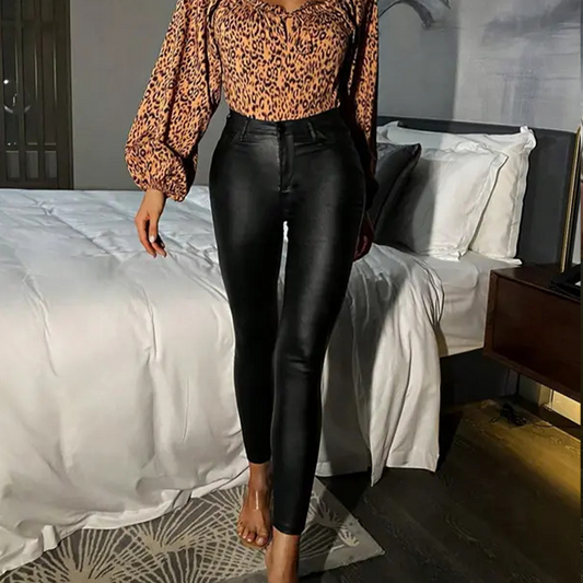 🌞Frühlingserwachen: 50% Rabatt!✨Damen Hochtaillierte PU-Skinny-Hose – Figurschmeichelnd, Vielseitig & Pflegeleicht