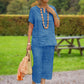 Damen 2-teiliges Freizeit-Set – Kurzarm Hemd & Hose mit Elastikbund, Locker & Bequem